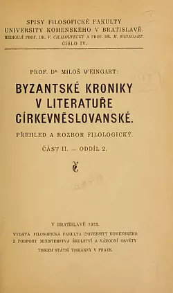 Byzantské kroniky v literatuře církevněslovanské: Přehled a rozbor filologický. Část II. - Oddíl 2.