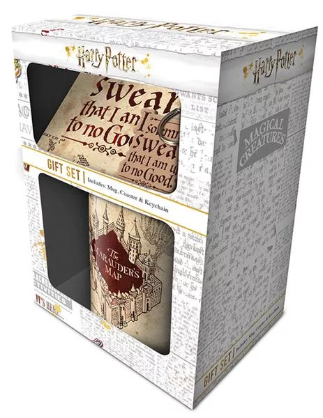 CurePink Dárkový set Harry Potter: Pobertův plánek Marauders Map hrnek přívěsek tácek hrnku GP85145 315 ml