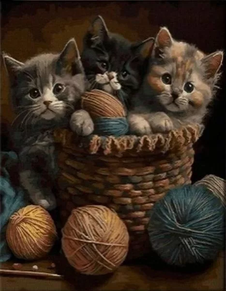Diamantové malování Koťata v košíku 30x40cm