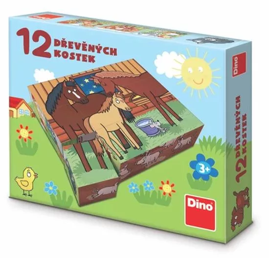 DINO Obrázkové kostky Domácí zvířátka, 12 kostek