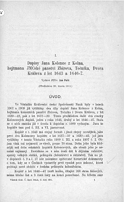 Dopisy Jana Kolence z Kolna, hejtmana JMCské panství Zbirova, Točníka, Dvora Králova, z let 1643 a 1646-7