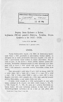 Dopisy Jana Kolence z Kolna, hejtmana JMCské panství Zbirova, Točníka i Králova Dvora, z let 1637–1639