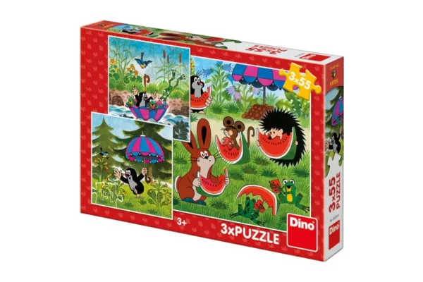 Krtek a paraplíčko: puzzle 3x55 dílků