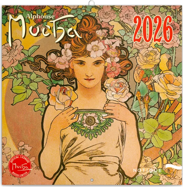 NOTIQUE Poznámkový kalendář Alfons Mucha 2026, 30 x 30 cm