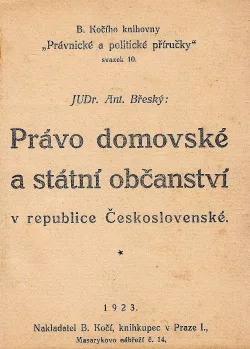 Právo domovské a státní občanství v republice Československé
