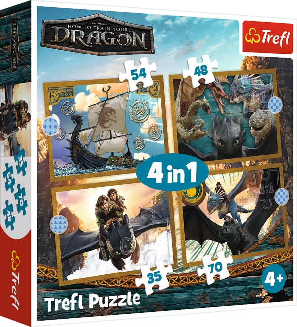 Puzzle Jak vycvičit draka: Dračí dny 4v1 (35,48,54,70 dílků)