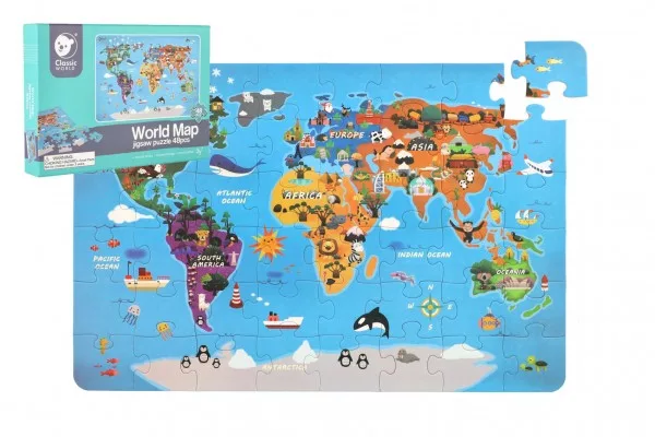 Puzzle Mapa Světa 48 dílků v krabici