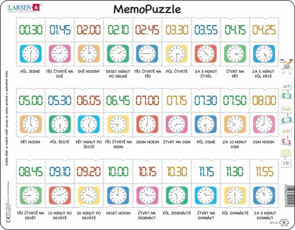 Puzzle MAXI - Memo čas slovy, digitálně, ciferník/54 dílků