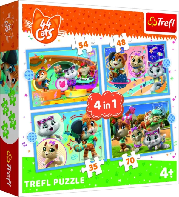 Trefl Puzzle 44 koček: Kočičí tým 4v1 (35,48,54,70 dílků)