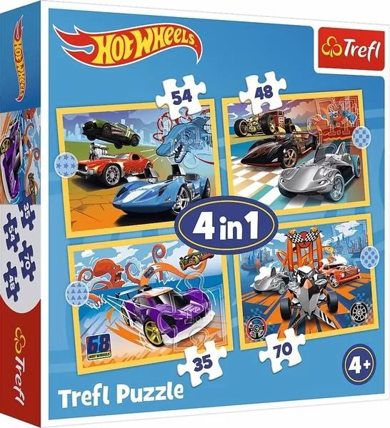 TREFL Puzzle Autíčka Hot Wheels 4v1 (35,48,54,70 dílků)