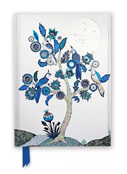 Zápisník Flame Tree. Alexandra Milton: Silver Tree of Life with Four White-throated Magpies (Foiled Journal)