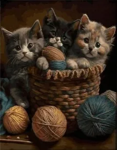 Diamantové malování Koťata v košíku 30x40cm