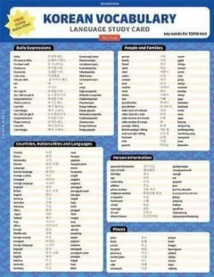 Korean Vocabulary Language Study Card