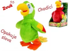 Mikro Papoušek plyšový chodící a opakující slova 20 cm na baterie