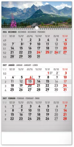 NOTIQUE Nástenný kalendár 3-mesačný Krajina sivý – so slovenskými menami 2027, 29,5 x 43 cm