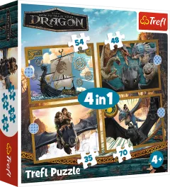 Puzzle Jak vycvičit draka: Dračí dny 4v1 (35,48,54,70 dílků)