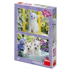 Puzzle Koťátko a Westíci / 2x48 dílků